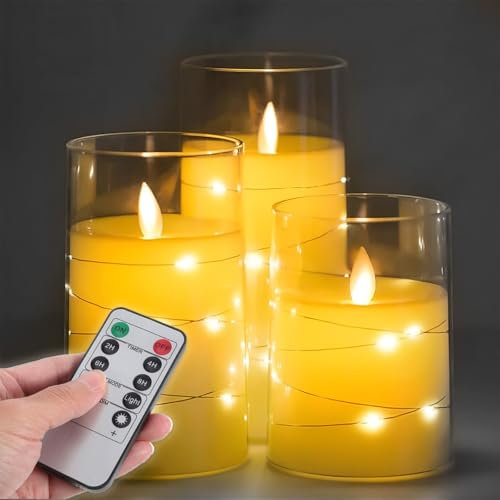 LKH 3 Pack Battery Candles Flickering – 4 Timer Options LED Candles | Remote Controlled Brightness, 36 Warm White LEDs, Acrylic Holder | Elegant Home Décor & Gift Idea