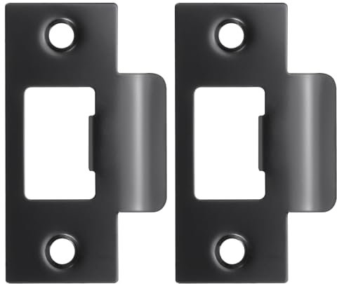 PATIKIL 2-3/4 Door Lock Strike Plate,2 Pcs Stainless T Strike Deadbolt Strike Plate,Door Backplate for Interior Exterior Door Use(Large Hole), Black