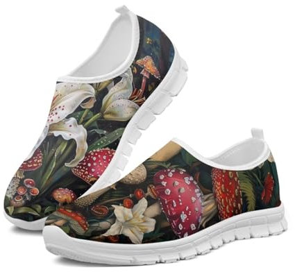 Jeiento Mocasines sin cordones para mujer, zapatos planos antideslizantes para caminar, zapatos casuales, Lirio de hongos, 34 EU