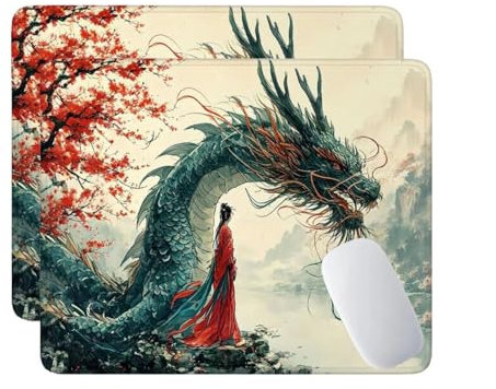 2 Pack Mauspad, Mousepad Dragon Frau, Mousepads mit Vernähte Kanten, 180x230 mm Mouse Pad mit Anti-Rutsch-Gummiboden,wasserdichte Verschleißfest Strapazierfähig Mauspads, Gaming Mousepad S-632
