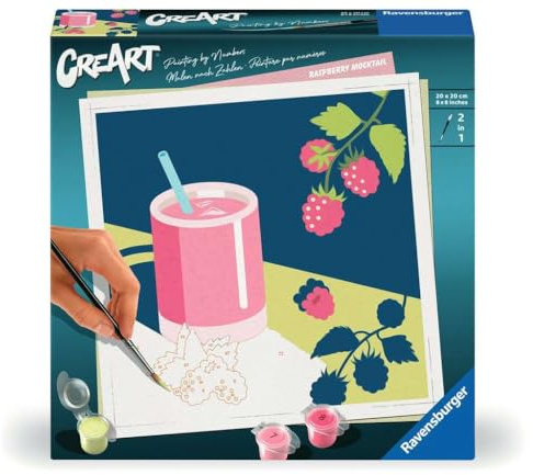 Ravensburger CreArt Mocktail Raspberry Paint by Numbers for Adults | DIY Painting Set with Brush and Acrylic Paints, 20 x 20 cm, Gift for Women and Men