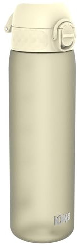 Ion8 Water Bottle, 500 ml/18 oz, Leak Proof, Easy to Open, Secure Lock, Dishwasher Safe, BPA Free, Hygienic Flip Cover, Carry Handle, Fits Cup Holders, Easy Clean, Carbon Neutral, Creamy White