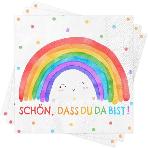40 Stück Servietten Regenbogen Schön Dass Du Da Bist, Einschulung Servietten Deko Mädchen Junge, Schulanfang Deko, Schulkind Schuleinführung Serviette Tischdeko Taufe Konfirmation Kommunion