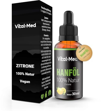 Extra starkes und hochdosiertes Hanföl mit 30ML (750 Tropfen) - Premium Vital Hanfsamenöl - 100% Natur - Hanftropfen mit Omega 3-6-9 (30ML, Zitrone)