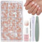 DMQ French Ombre Press on Nails Set, 240Pcs Square Nude Gradient False Nails, Nude White Gradient Soft Gel Fake Nail Tips - 15 Sizes Soak Off Stick on Nails with Glue for Women Girls Extensions DIY
