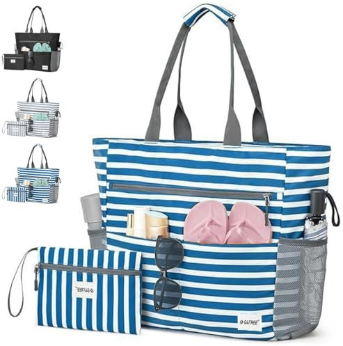 AUNGKWANG 2 Stück Strandtasche XXL Familie, Badetasche Damen, Große Wasserdichte Strandtasche Damen mit Kleine Badetasche, Beach Bag für Strand, Urlaub, Reisen Einkaufen und Alltag, Blau