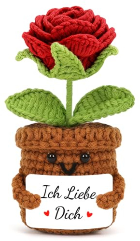 HUKUMA Geschenke für Paare, Ich Liebe Dich Geschenke für Frauen Männer, Handgemachte Gehäkelte Rose Blumen Figuren, Valentinstag, Hochzeitstag, Jahrestag, Liebe,I Love You Geschenk für Sie Ihn