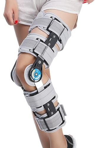 Hinged ROM Knee Brace with Side Stabilizers, Adjustable Post Op Knee Immobilizer for ACL, PCL and MCL Injury, Medical Knee Orthopedic Support, Leg Stabilizer for Man and Women