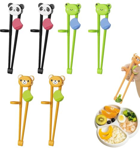 Baguettes pour Enfants, 6 Paires Baguettes D'entraînement avec Aide, Réutilisable Baguette Enfant, Baguettes D'aide pour les Débutants, Antidérapant Couvert Enfant pour Nouilles, Boulette, Sushis