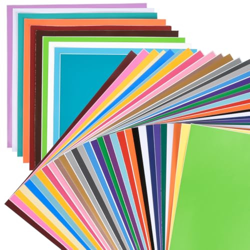 CENBEN 40 Pack Glossy Permanent Adhesive Vinyl Bundle, 12''x12'' Self Adhesive Permanent Vinyl Sheets for Cups, Decals, DIY T-Shirts Clothing Bags Logo Hat