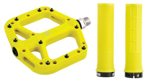 Oxford MTB Grip & Pedal Set – Lock-On Grips + Loam 2.0 Nylon Flat Pedals | Mountain Bike Components, Colour-Matched Pair – Trail Riding, Enduro Biking, Enhanced Grip & Control