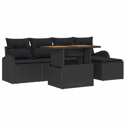 vidaXL Garten-Sofa-Set mit Speicher 6 pcs Schwarz Poly Rattan, Outdoor Sofa Set, rechteckig modular, Bequeme Gartenlounge, stylisches wetterfestes Möbel für Terrasse