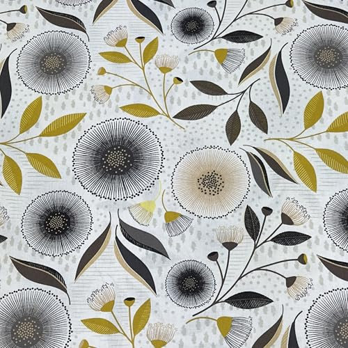 MAGAM-Stoffe Pusteblumen Baumwollstoff Dekostoff aus Frankreich ÖKO-TEX Meterware ab 50cm (Grau beige)