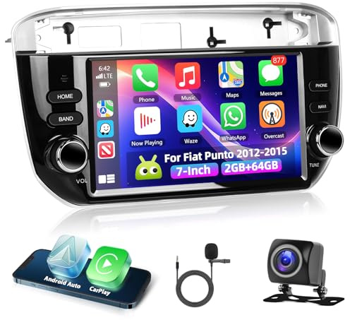 Motorsi Carplay Autoradio per Fiat Punto 2012-2015 con Wireless Android Auto 2G+64G, Bluetooth Car Stereo Schermo con GPS Navigation 5G WiFi RDS/FM SWC USB Mirror Link +Canbus+AHD/CVBS Telecamera
