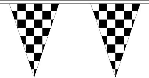 Banderines de bandera a cuadros en blanco y negro de 5 m, triángulo grande, 12 banderas FlagSuperstore