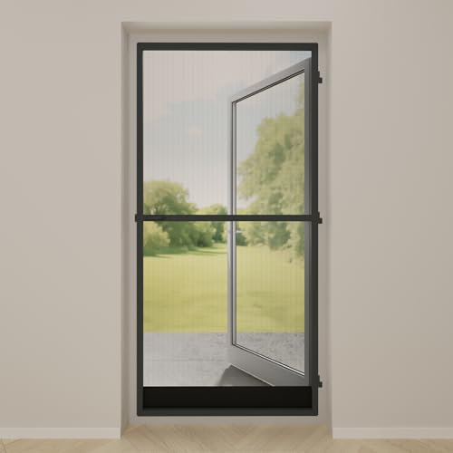 Radeco® Moustiquaire de porte avec cadre en aluminium 105 x 215 cm (l x H), moustiquaire pour porte de balcon, profil anthracite, découpe individuelle, moustiquaire pour porte