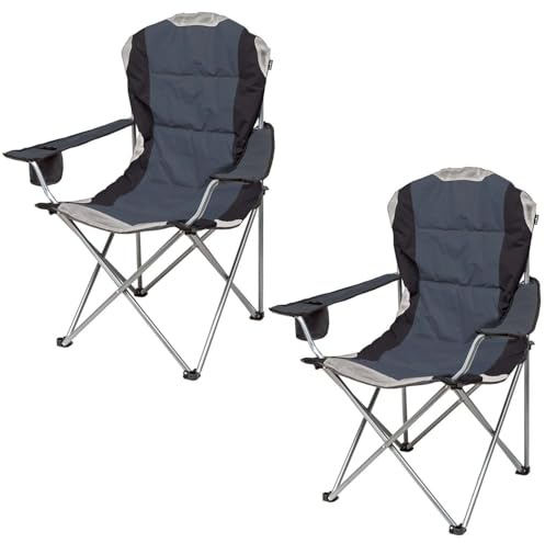 VFM e-Store High Back Folding Camping Chair | 2 Set |Carry Bag | Slate Grey
