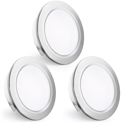 KYOTECH LED Einbaustrahler 230V, 4W 440LM LED Spots 16mm Ultra Flach 2700K Warmweiß Möbeleinbauleuchte Bohrloch 55-60mm für Küche Wohnzimmer Schlafzimmer, Chrom, 3er Set