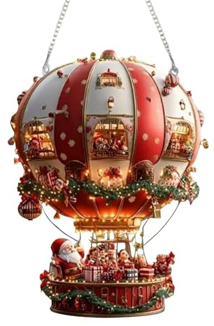 Hängende Weihnachtsdeko Mit Weihnachtsmann-Heißluftballon – 2D-Acryl-Ornament, Weihnachtsmann-Heißluftballon-Wandornament, Weihnachtsdeko Für Garten Und Hof, Festliche Dekoration