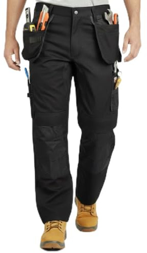 Unbreakable Osprey Men’s Stretch Work Trousers - Multi-Pocket Trade Pants, 2-Way Stretch Panels, Twin Holster Pockets, Reinforced External Top Loading Knee Pad Pockets, Reinforced Hem Black