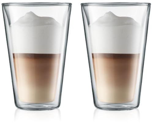 Bodum Double-Walled Latte Macchiato Glass Carafe - Patented Valve - 400 ml - 2 Pieces