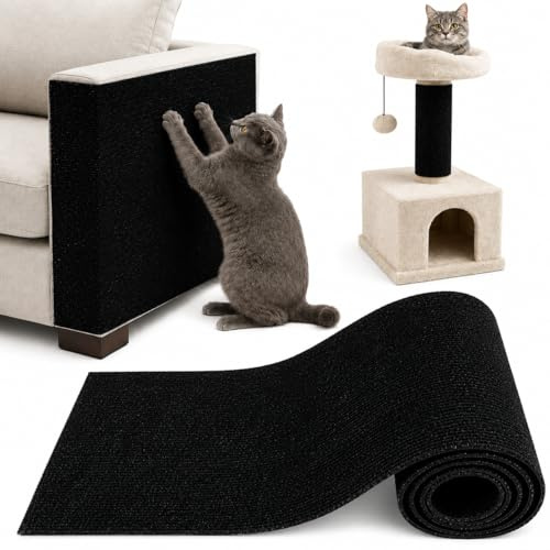 Griffoir Chat Canapé, Protection Canape Chat Anti Griffe 200 x 40 cm, Griffoir pour, Facile à Couper,Meubles,Murs,Sisal et Moquette (Noir)