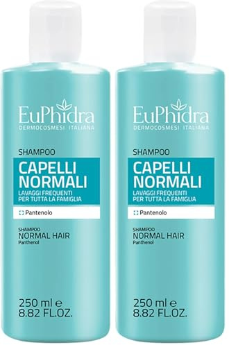 Euphidra, Shampoo Capelli Normali, Flacone 250 ml, Idratante con Pantenolo per Capelli Sani, Morbidi e Lucenti, Senza SLES e Conservanti Aggiunti, Dermatologicamente Testato (Confezione da 2)