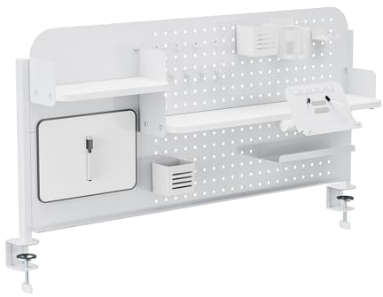 [en.casa] Schreibtisch Organizer Sauda Pegboard zum Anklemmen 114 x 68 cm höhenverstellbare Lochwand mit Ablagen und Zubehör Stecktafel für Kinderzimmer Büro Homeoffice Stahl Weiß