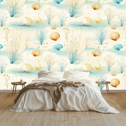 Papier Peint Panoramique Coquille Fresque Murale Intissée 150 x 105 cm 3D Effet Fleur de Corail Photo Papier Peint Poster pour Chambre Salon Décoration Murale F810