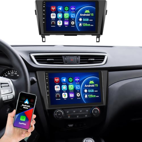 6G+128G 8-Core Android 15 Car Stereo for Nissan Qashqai J11 X-Trail 3 T32 2013-2017 with Wireless CarPlay Android Auto, 10.1 Touchscreen with WiFi Bluetooth 5.0 Mirror Link EQ FM RDS SWC Camera