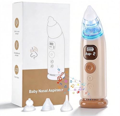 Aspirateur nasal électrique pour bébé, ventouse anti-refoulement avec 3 embouts en silicone spécialisés (nouveau-né/tout-petit), 3 niveaux d'aspiration + musique, nettoyeur de nez de bébé rechargeable