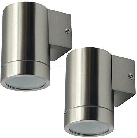 etc-shop 2er Set Fassaden Außen Lampen rund Edelstahl Down Wand Leuchten Veranda Spot Strahler silber 1-flg
