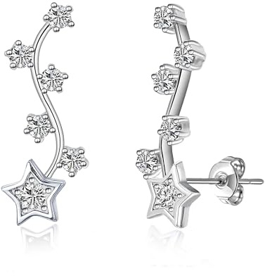 Philip Jones Silver Plated Star Climber Earrings Created with Zircondia® Crystals