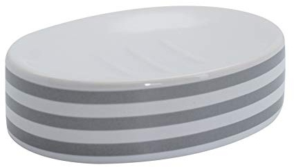 Harbour Housewares Soap Dish - Glazed Ceramic Bathroom Sink Holder Saver - Grey Stripe