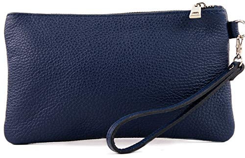 modamoda de T193 Damen Leder Clutch Handgelenktasche Kosmetiktasche Klein handmade in Italy, Farbe:Saphirblau