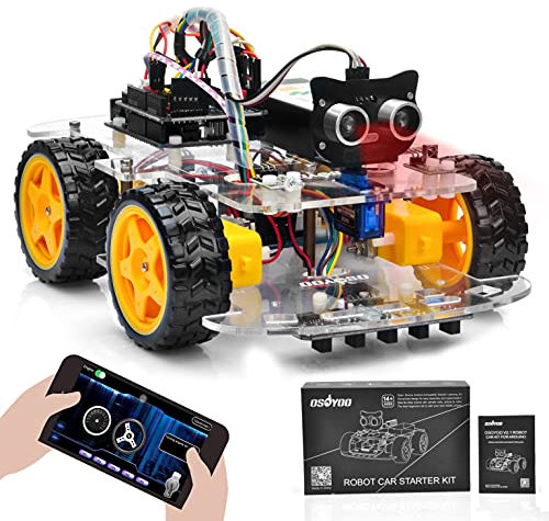 OSOYOO Starterkit Roboter Modellauto Bausatz für Arduino,STEM Fernbedienung über App für pädagogische motorisierte Robotik zum Bauen
