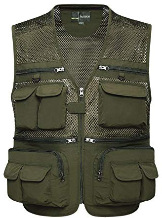 Lentta Men's Fishing Vest Summer Outdoor Lightweight Work Photo Vest 16 Pockets(MeshArmyGreen-L)