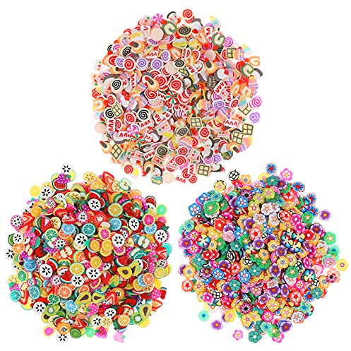 FRCOLOR 3000 Pieces Nail Art Slices,3D Fruit Slices Nail Art Decorations Christmas Slime Slices Making Supply for Crafts Nail Art and Face Decoration