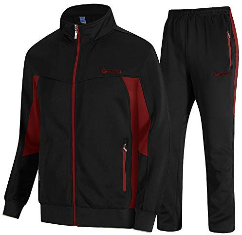 donhobo Herren Jogginganzug Trainingsanzug Sportanzug Fußball Sporthose Hoodie Hose für Gym Warm Tracksuit (02Schwarz rot, XL)