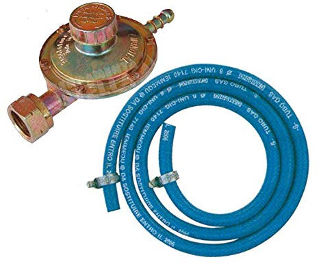REGOLATORE GAS BASSA PRESSIONE TARATURA VARIABILE Mbar 20-60 CON 3 METRI DI TUBO GAS E 2 FASCETTE STRINGITUBO- ADATTI PER FORNI ACCIAIO