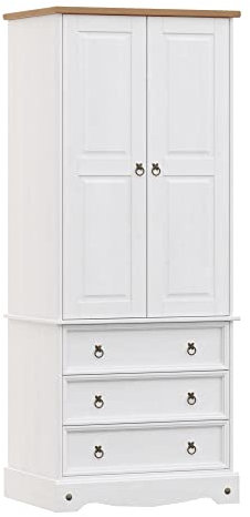 Core Products, Corona White 2 Door and 3 Drawer Wardrobe with Natural Pine Top