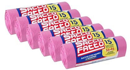 90 Sacchi Spazzatura Rosa, Sacchetti Plastica con Manici a Shopper, 55x65cm, Sacchetti Trasparenti Super Resistenti, Sacchetti Spazzatura, Raccolta Differenziata, Raccolta Differenziata Esterno
