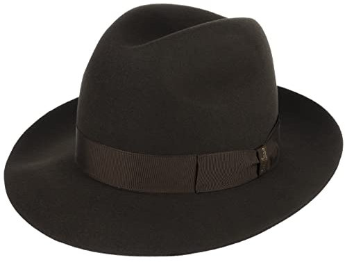 Borsalino Marengo Haarfilz Bogarthut Haarfilzhut Fedora Herrenhut Damen/Herren - Made in Italy Wollhut Filzhut mit Ripsband Winter Frühling-Sommer Herbst-Winter - 59 cm braun