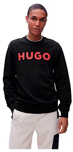 HUGO Herren Dem Sweatshirt aus French Terry mit Rundhalsausschnitt und Kontrast-Logo Schwarz L