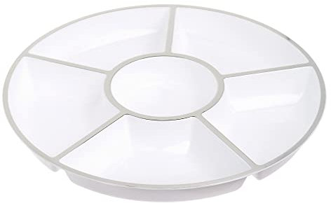 STACKABLES Paquete de 4 bandejas blancas con compartimento con borde plateado ~ 12 pulgadas platos para servir ~ 6 bandejas seccionales para aperitivos