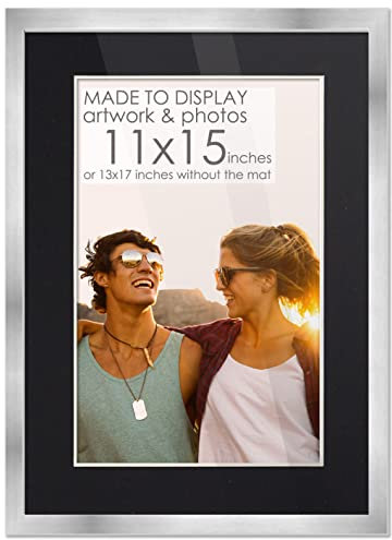 Marco de madera plateada de 11 x 15 pulgadas con paspartú negro | Marco de 13 x 17 pulgadas con paspartú a 11 x 15 pulgadas | Muestra tu impresión bajo la parte delantera de acrílico UV, con respaldo