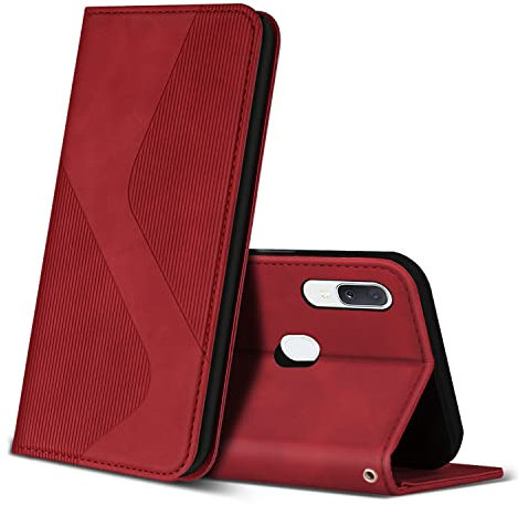 ZONNAVI Coque pour Samsung Galaxy A20E, Premium Étui Housse en Cuir de Protection avec [Emplacements Cartes] [Magnetique], Clapet Folio Portefeuille pour Samsung Galaxy A20E (Rouge)
