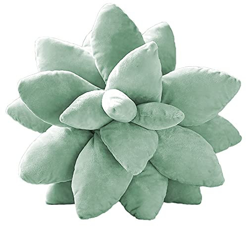 VKTY 3D-Sukkulenten-Wurfkissen, blattförmiges Kissen, PP-Füllung, Plüschpflanzenkissen, niedliches Bodenkissen für Garten oder Grünliebhaber, Plüschkissen, Schlafzimmer, Heimdekoration (Dunkelgrün, 45