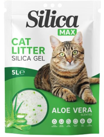 FabFinds Silica Max Cat Litter Antibacterial Crystals Gel Non-clumping Long Lasting Odour Control Dust Free Cat Litter 5L (Single Pack Aloe Vera 5L)