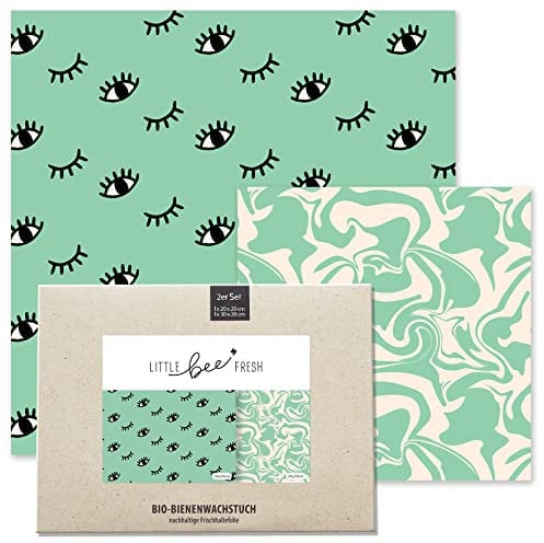 little bee fresh Bio-Bienenwachstücher 2er-Set aus Deutschland - Wachspapier für Lebensmittel - natürlich & plastikfrei frisch - Handgemachtes Wachstuch aus Bio-Rohstoffen (Swirly Eye)